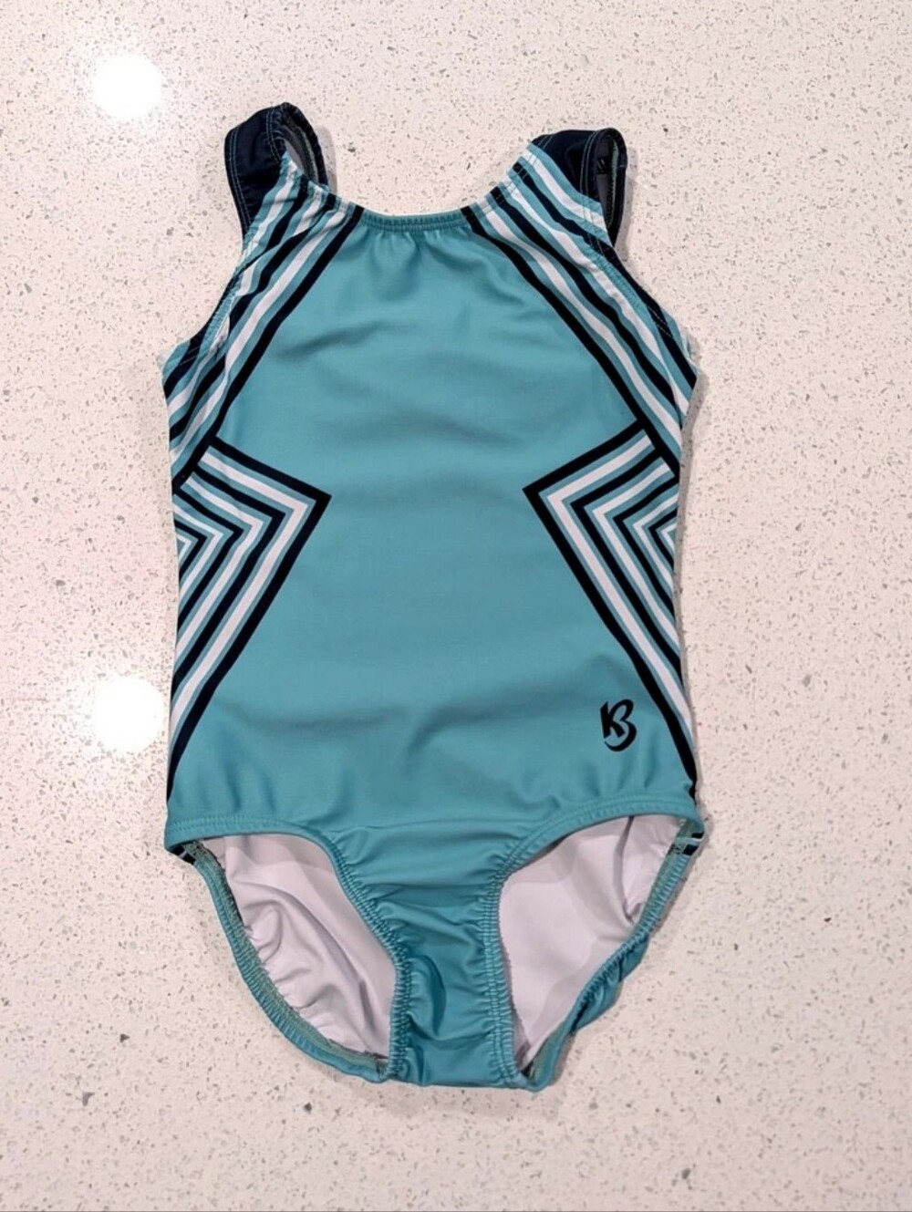 BEAUTIFUL Kbee Gymnastics Dance Leotard Child Medium 8/9 GEOMETRIC Outline Teal